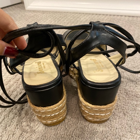 Seniorah Black Leather Wrap-Up Espadrilles - Picture 6 of 16